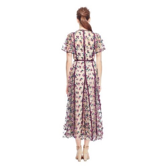 Lela Rose Embroidered Tulle Midi Flutter Sleeve Fit & Flare Dress Size 10 Medium - Picture 3 of 12